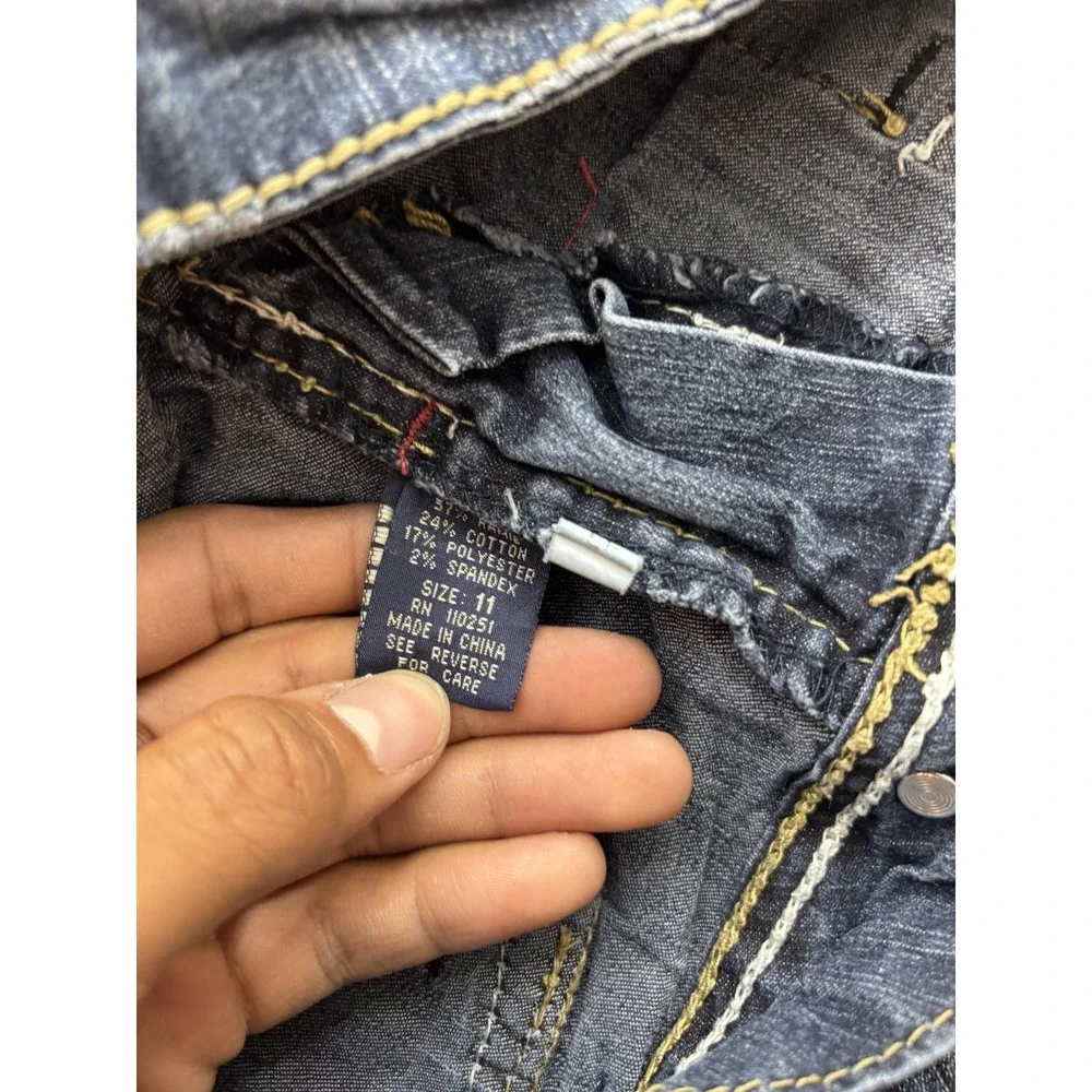 Angels Womens Size 11 Capri Jeans Denim Dark Wash Distressed Flap Pockets